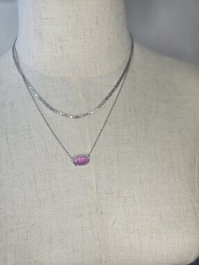 Kendra Scott 2 Tiered Silver Necklace with Pink Faceted Stone